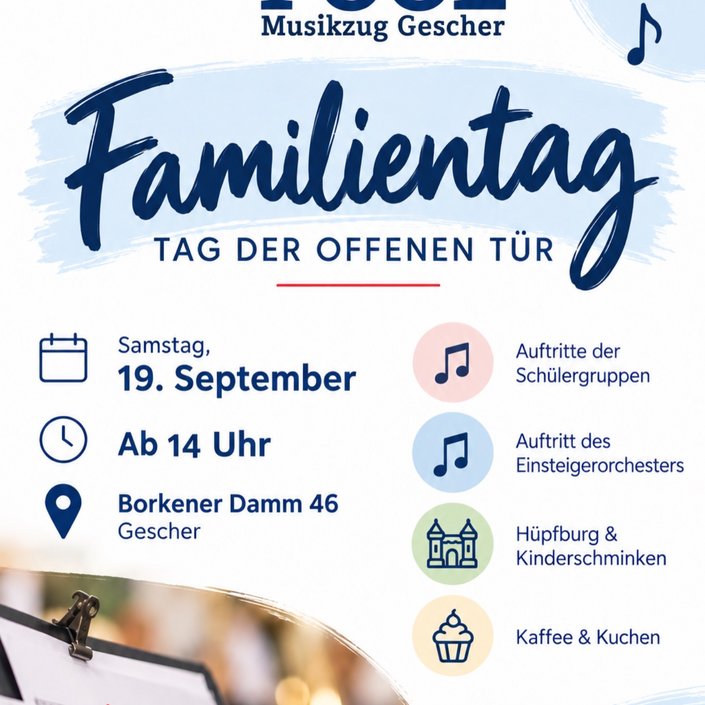 🎶 Familientag: Tag der offenen Tür! 🎶 

Am Samstag, den 19. September, möchten wir euch zu uns einladen! Lernt unseren...