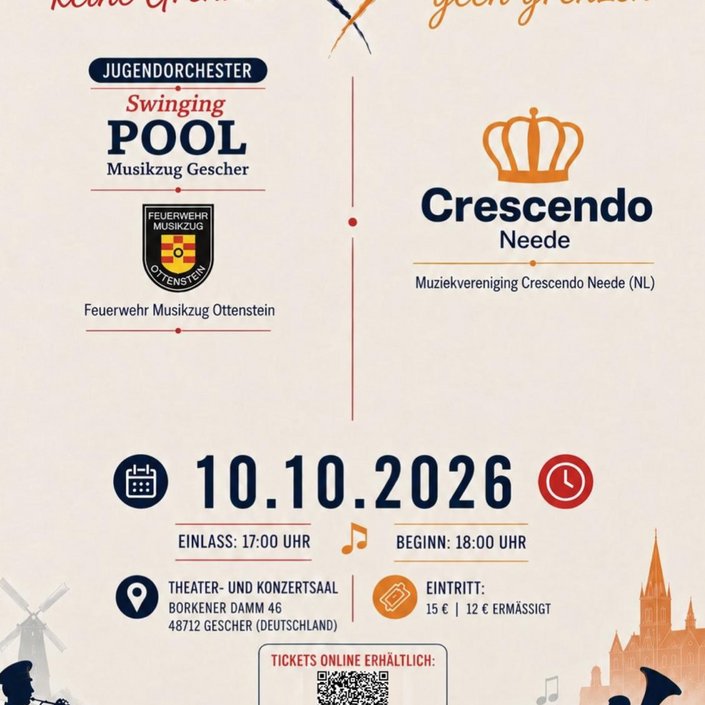 🇩🇪🇳🇱 Musik kennt keine Grenzen | Muziek kent geen grenzen 🎶
Drei Vereine, eine Leidenschaft – am 10. Oktober 2026... 🇩🇪🇳🇱 Musik kennt keine Grenzen | Muziek kent geen grenzen 🎶
Drei Vereine, eine Leidenschaft – am 10. Oktober 2026...