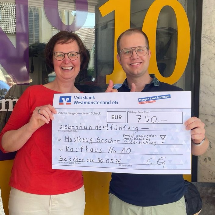 DANKE an das Kaufhaus No. 10!
Wir freuen uns über 750€ für unseren Musikspielkreis, die Blockflötenausbildung und die... DANKE an das Kaufhaus No. 10!
Wir freuen uns über 750€ für unseren Musikspielkreis, die Blockflötenausbildung und die...